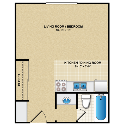 studio 1 BATH floor plan floor plan  at Malvern Hill Apartment Homes, Kansas